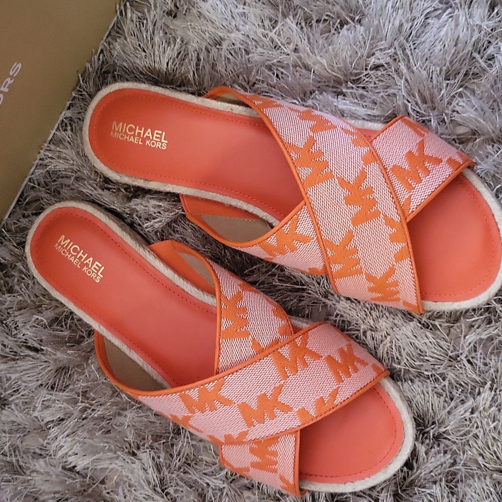Michael Kors Orange Slide Sandals - Picture 2 of 4